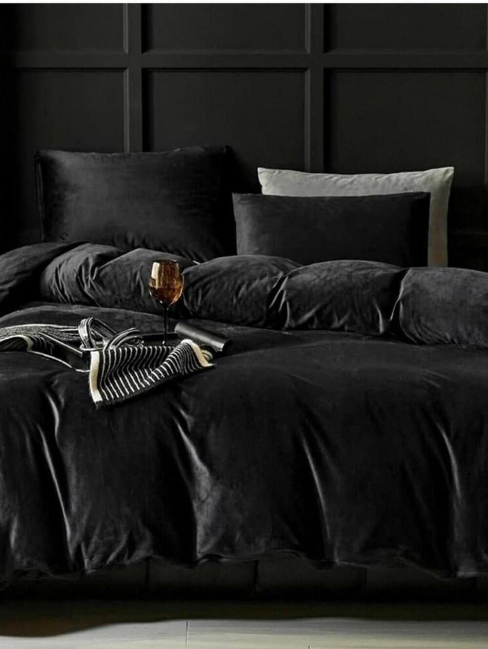 🆕 Black Velvet Duvet Set King Luxury Bedding Hotel Style Moody Cozy Soft Velour